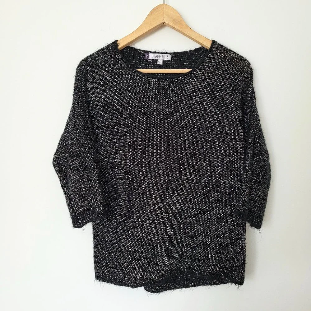 Y2K‎ Grunge Black Metallic Knit Sweater Small Whimsigoth Witchy Dark Fairy Gold